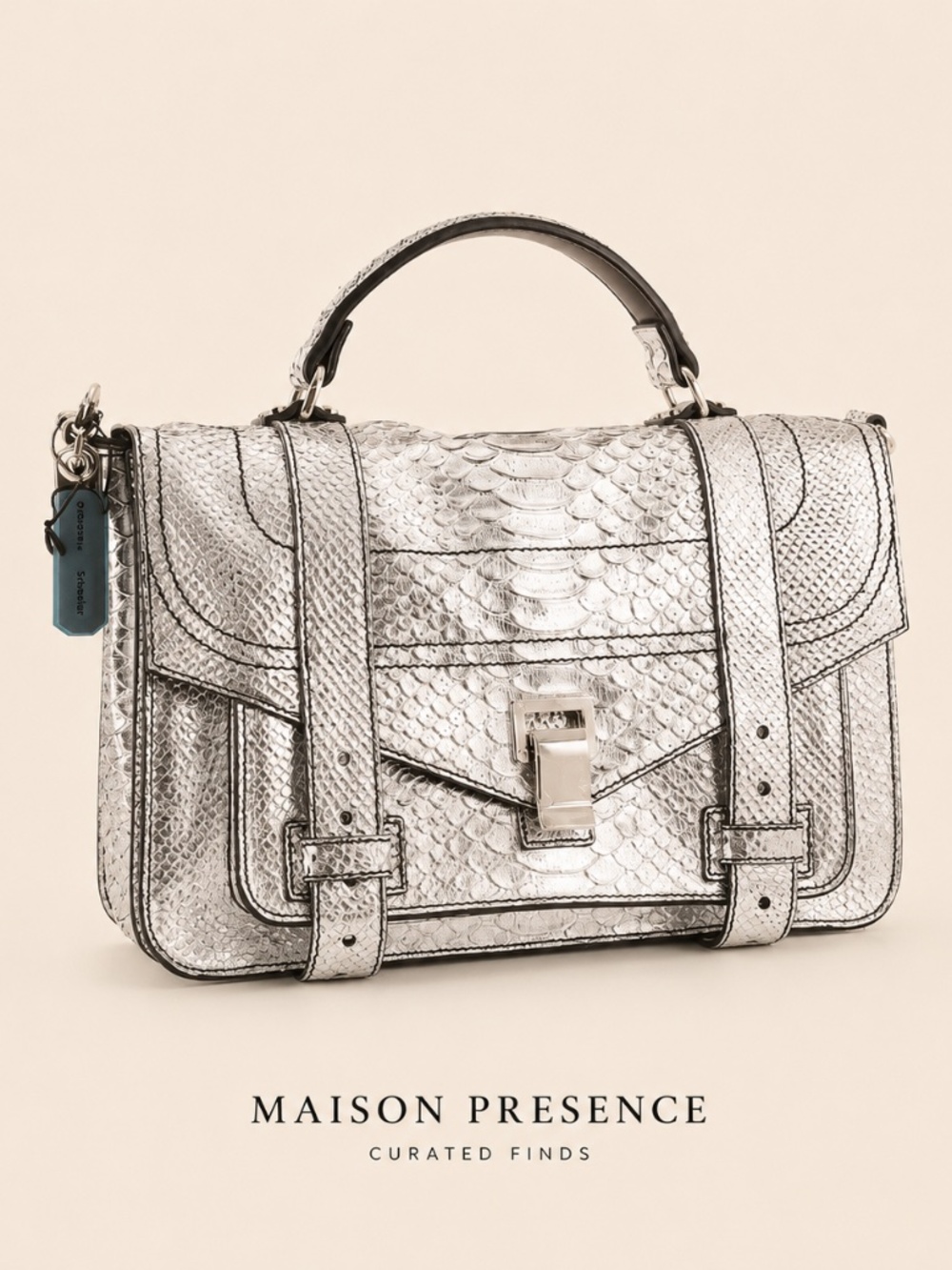 Proenza Shouler Embossed Python Silver PS1 Medium Plus Satchel/Crossbody Handbag